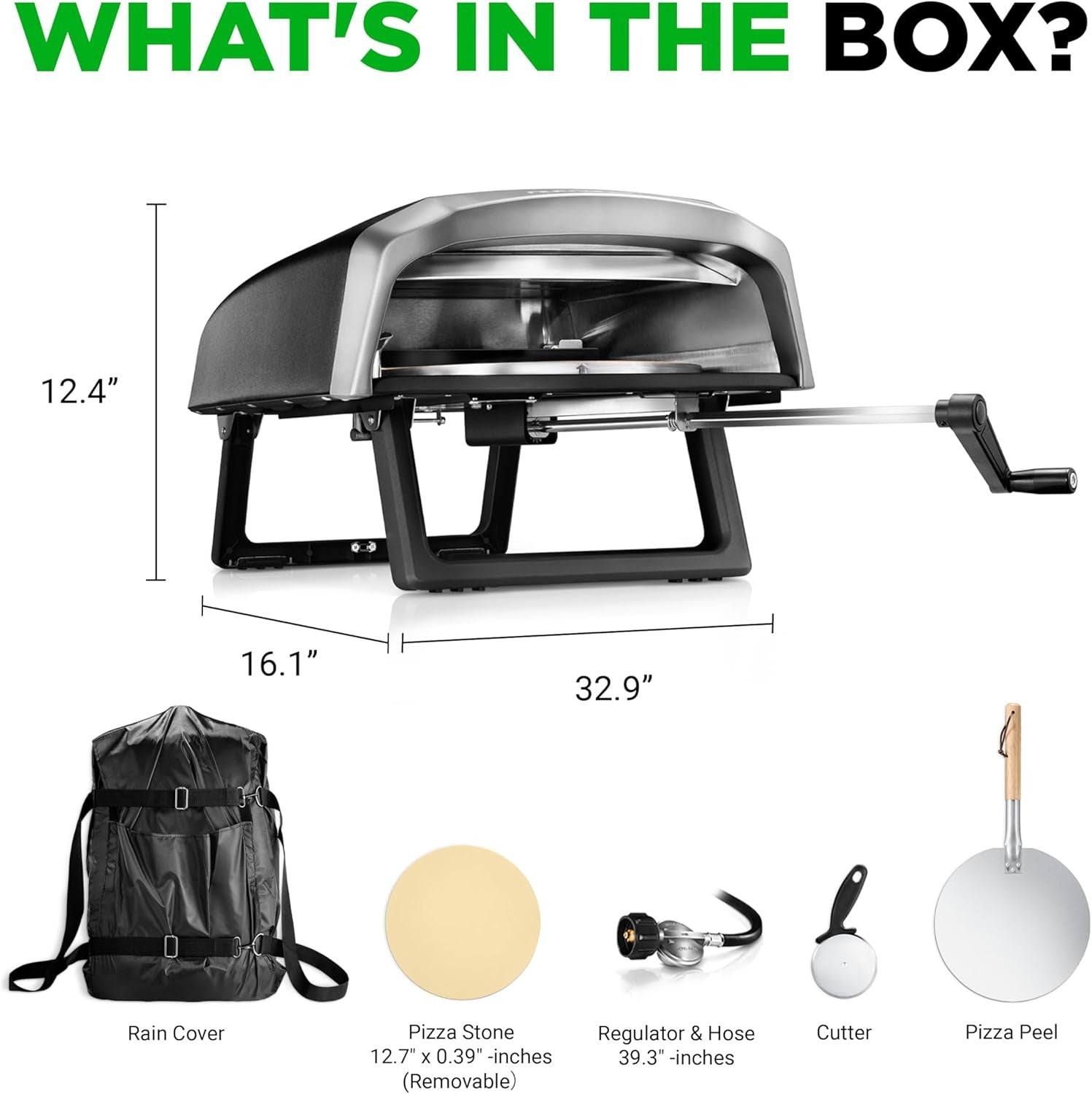 30cm Outdoor Gas Pizza Oven 500°C Rotating Stone BBQ Grill with Accessories