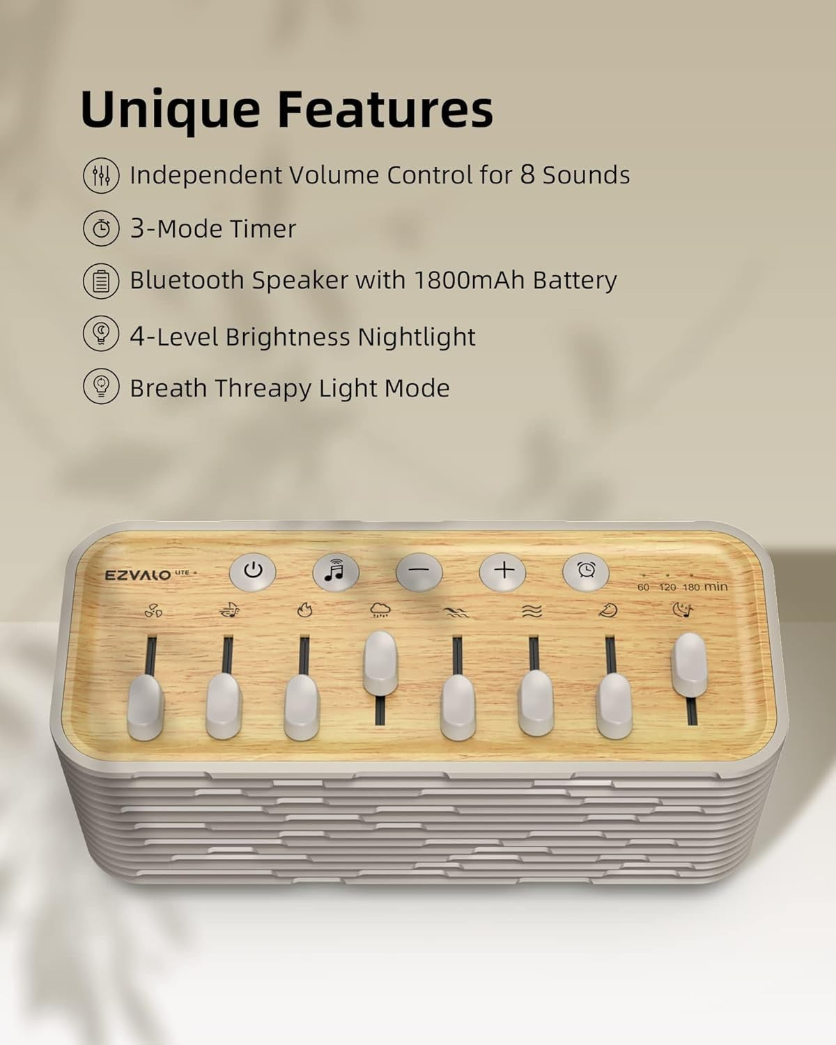 White Noise Machine with Night Light & Bluetooth Speaker | Portable Sleep Aid