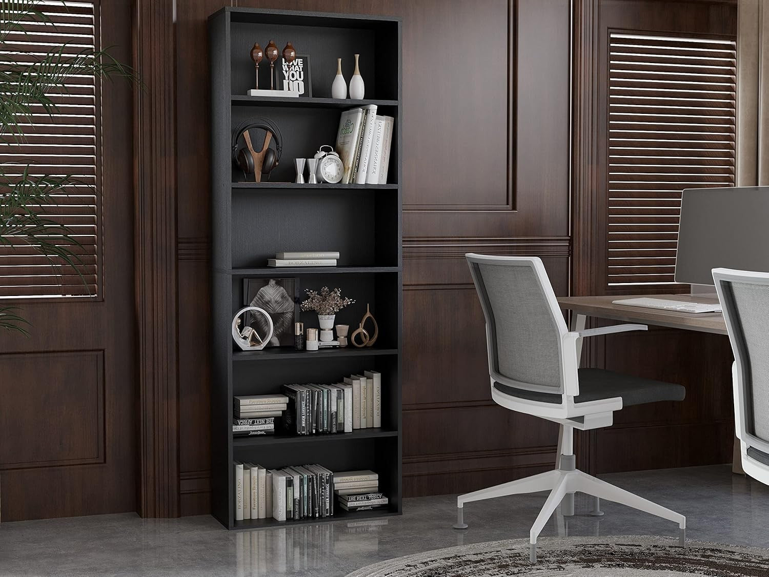 6-Tier Large Black Bookcase Tall Wooden Shelf Unit Modern Home Office Storage