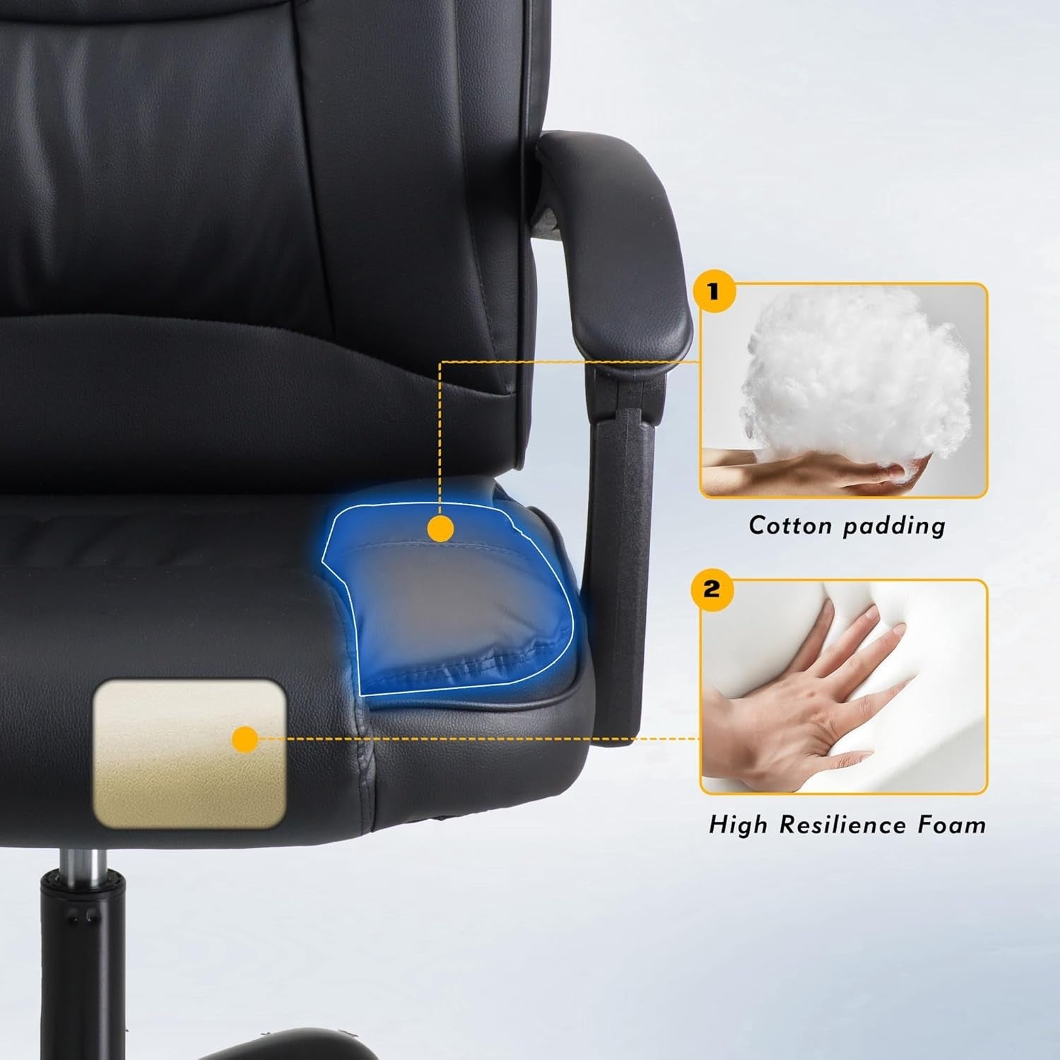 Executive Office Chair Swivel Recliner Ergonomic Headrest Faux Leather Black
