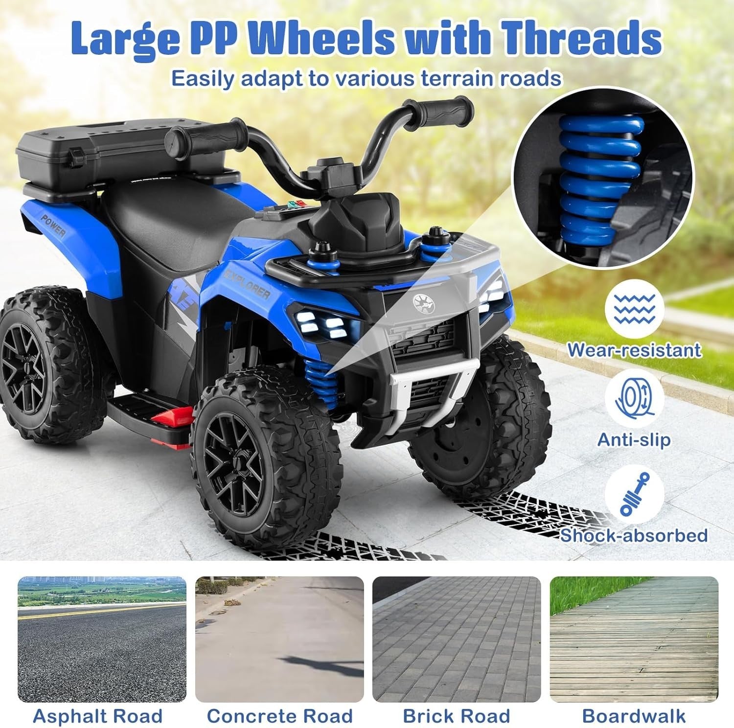 Kids Electric Quad Bike 6V Ride On ATV LED Lights Music Blue 20kg