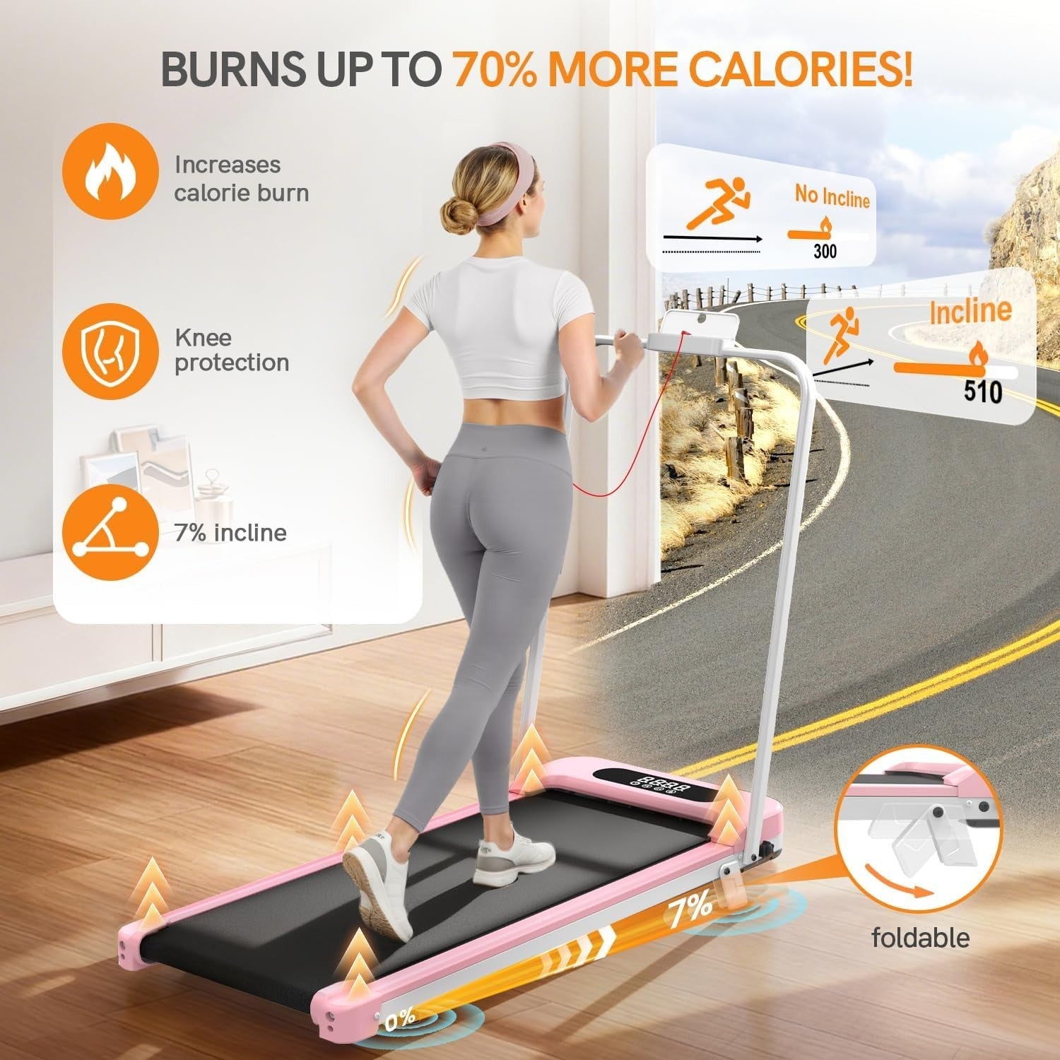 Under Desk Folding Treadmill Incline 8km/h Walking Running Pad Handle Bar
