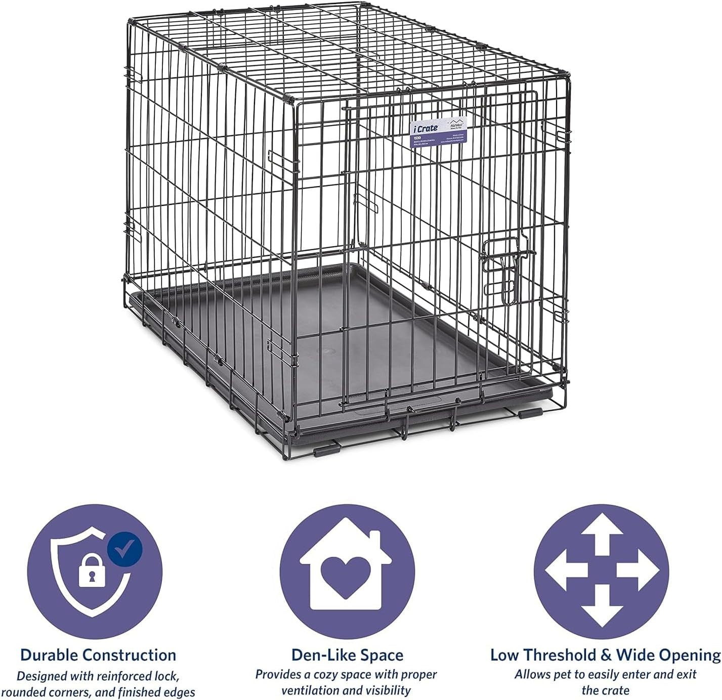 Portable Single Door Dog Crate 77cm with Divider, Leak-Proof Pan & Secure Lock