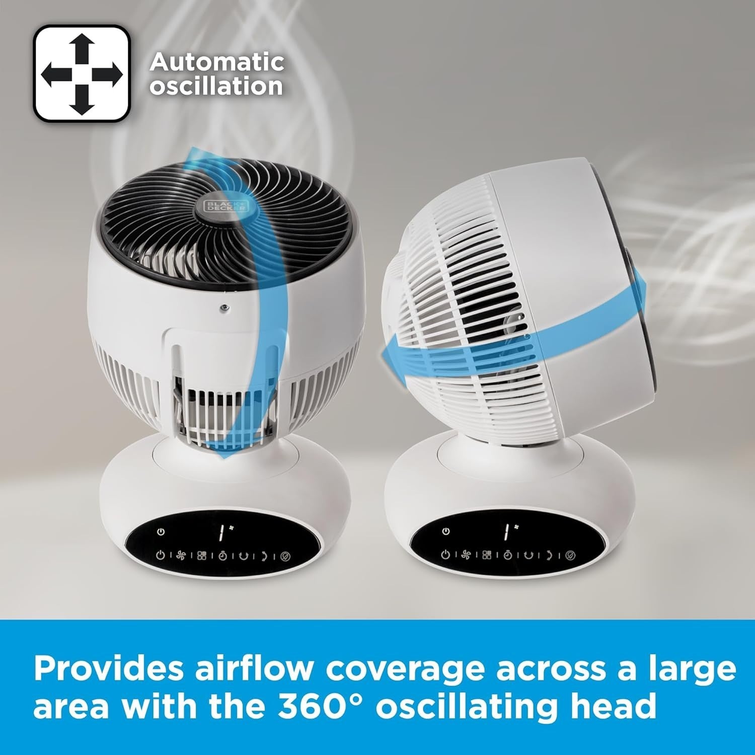 9" Air Circulation Desk Fan White 5-Speed 360° Oscillation Quiet Remote Control