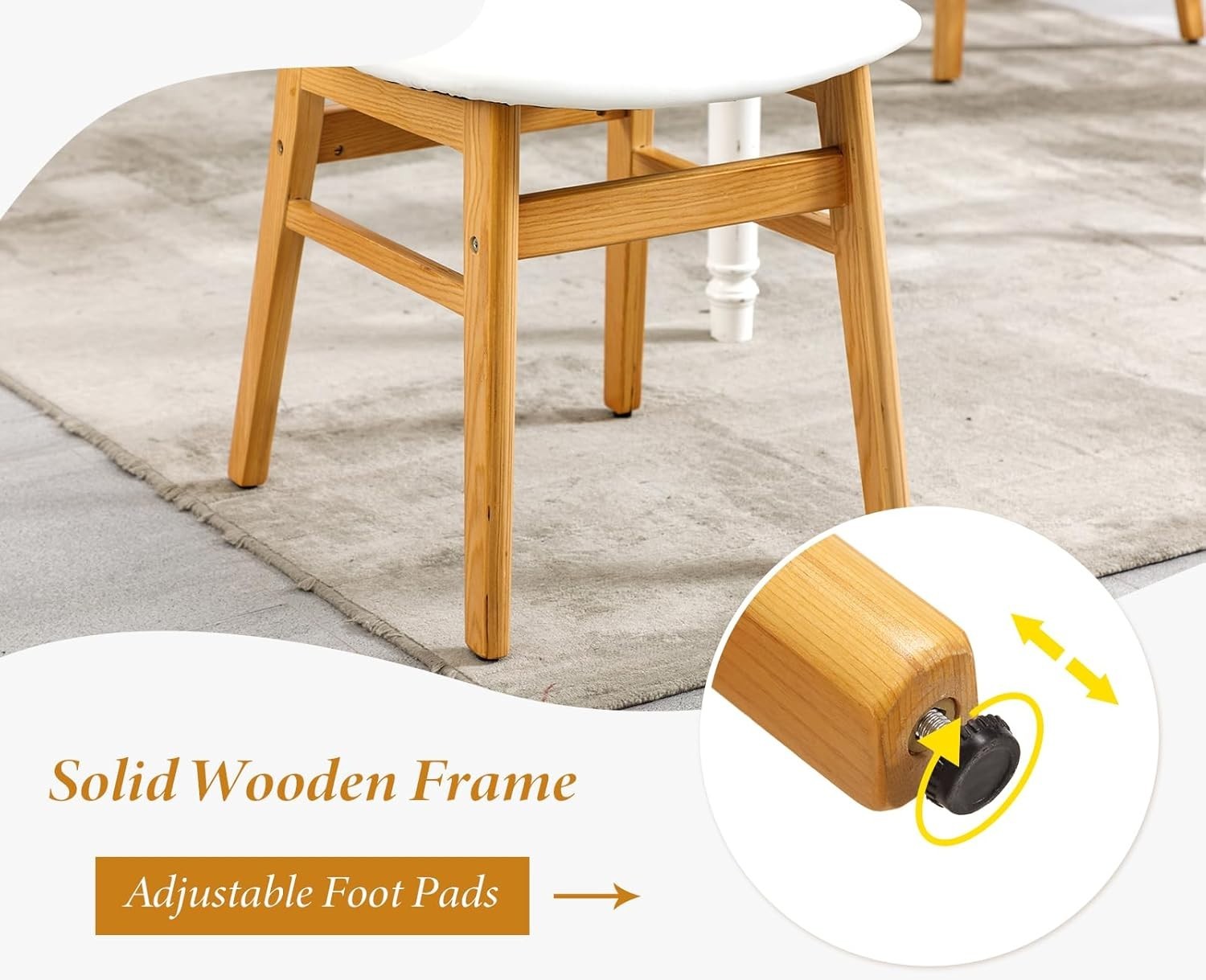 White PU Leather Dining Chairs Set of 2 Wooden Frame Rattan Back Kitchen
