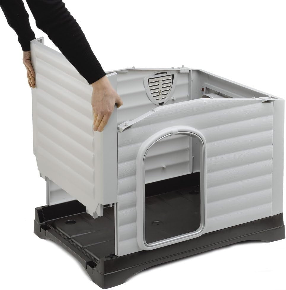 Weatherproof Medium Dog House with Opening Roof, Drainage & Aluminum Door