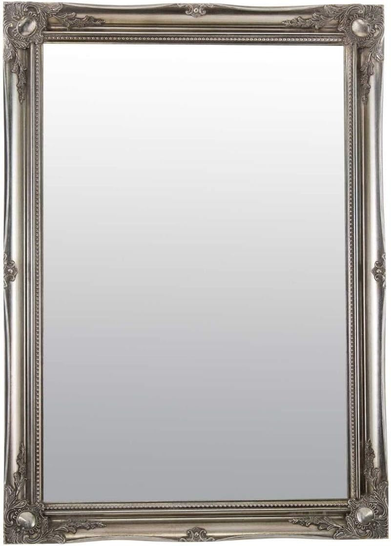 Large Ornate Wall Mirror 42x30” Antique Silver Frame | Elegant & Versatile