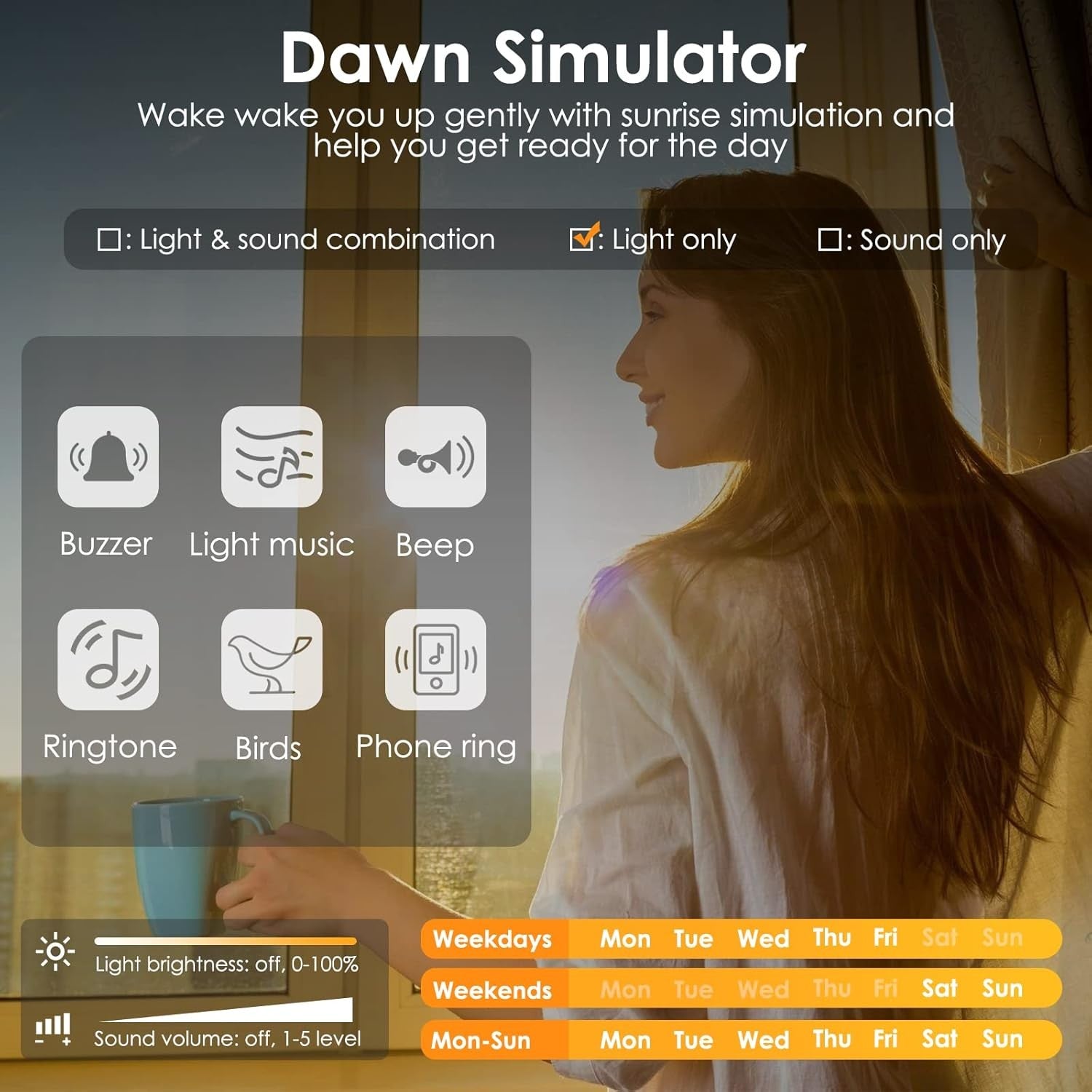 Sunrise Alarm Clock Wake Up Light Dawn Simulator USB Charger Night Lamp