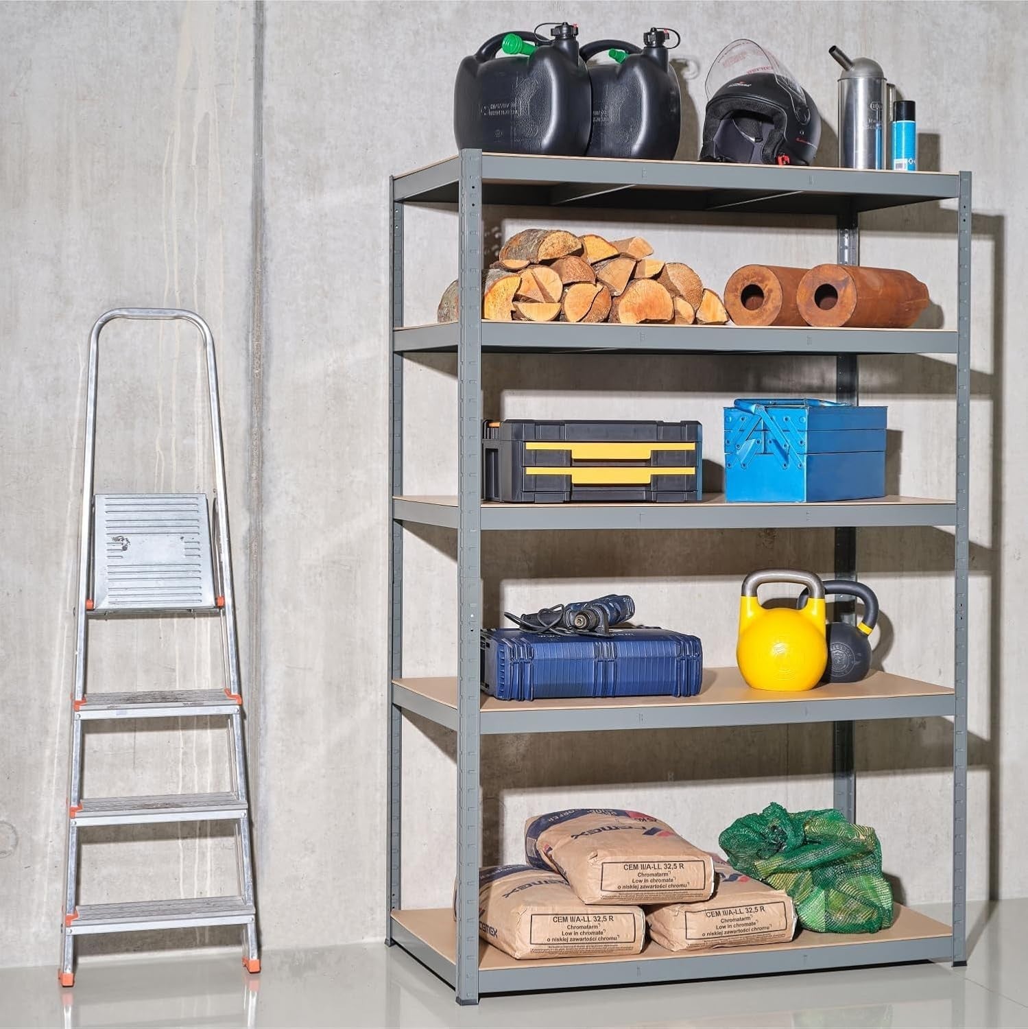 5-Tier Garage Shelf 180x40x90cm Adjustable Heavy-Duty Galvanised Steel