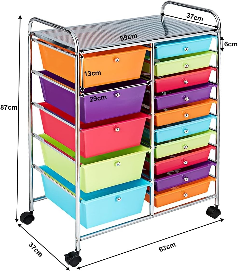 15 Drawer Mobile Storage Cabinet Rolling Craft Salon Organizer Cart