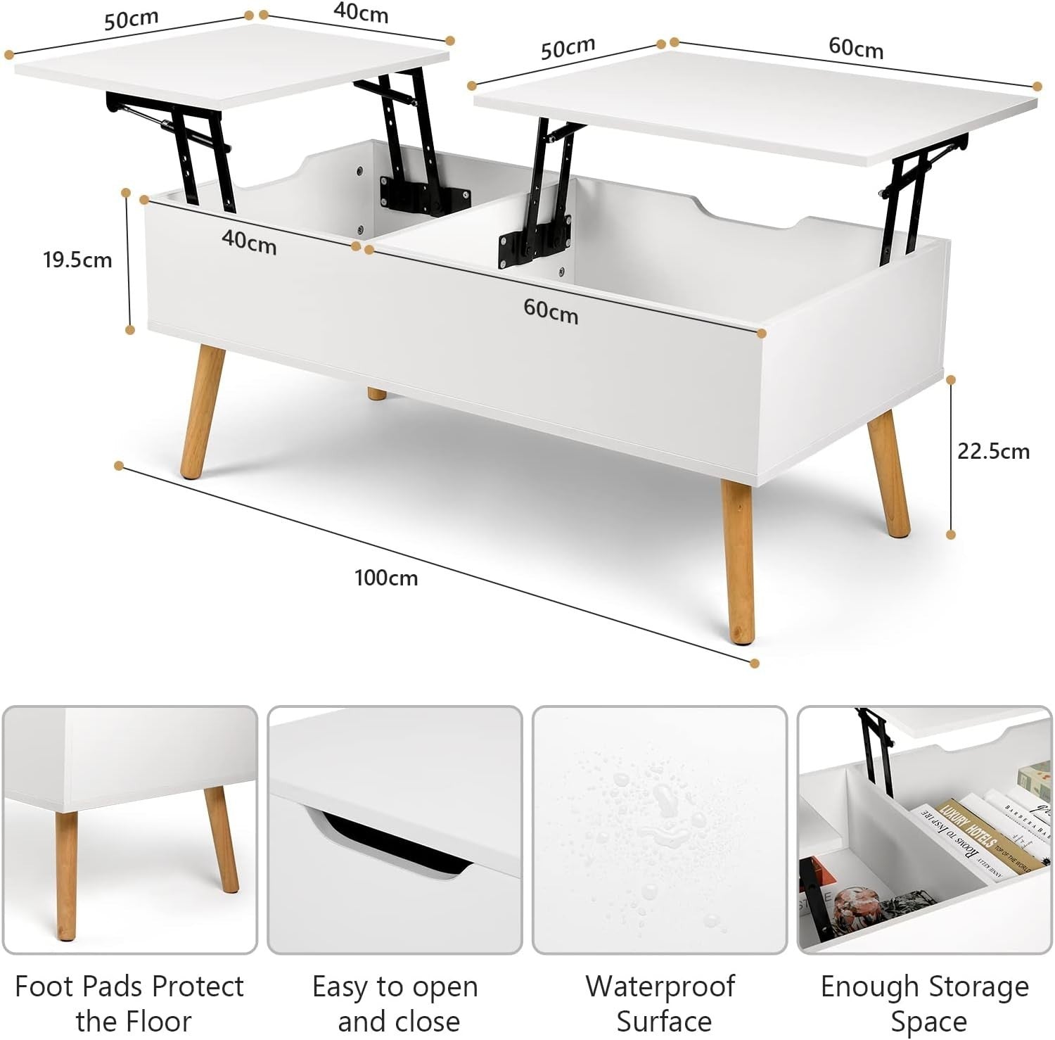 White Lift Top Coffee Table with Hidden Storage & Dual Work Surfaces