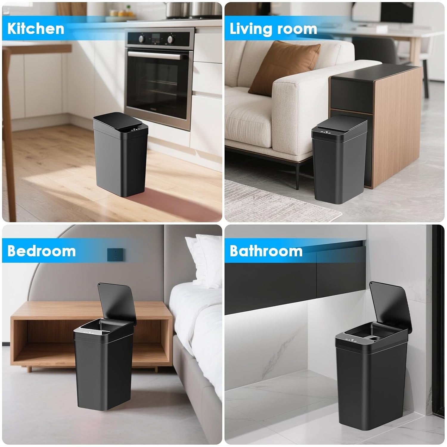 Touchless Kitchen Sensor Bin 2‑Pack | Automatic Quiet Smart 12L & 15L