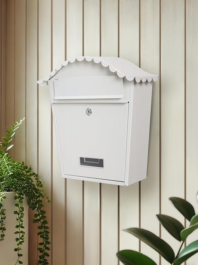 Lockable Wall Mounted Mailbox White – Weatherproof Steel Post Box w/ Keys