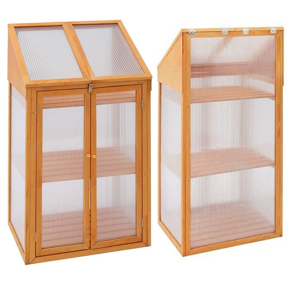 3 Tier Wooden Garden Greenhouse with Polycarbonate Panels & Adjustable Shelves