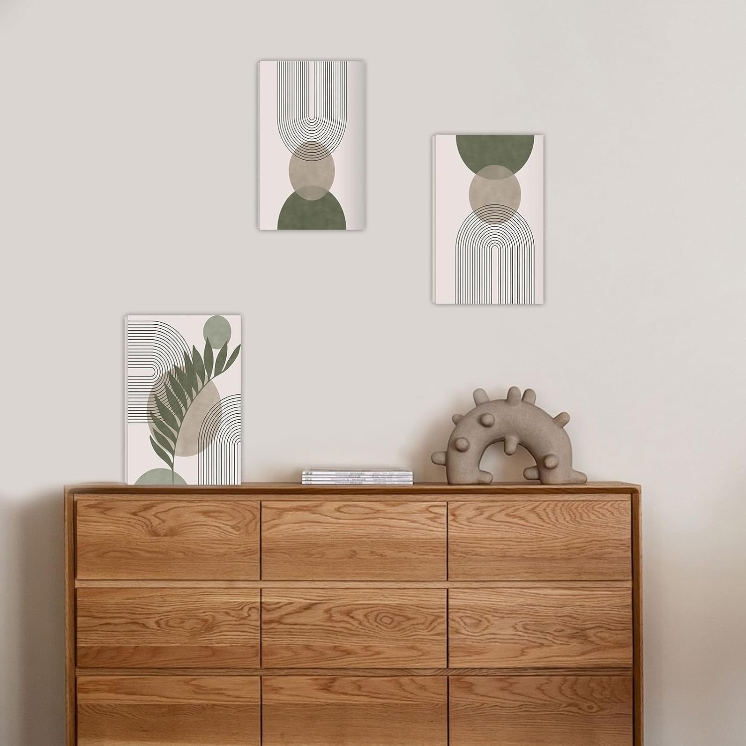 Sage Green Abstract Canvas Wall Art 3 Pcs 10x7.9in Bedroom Decor