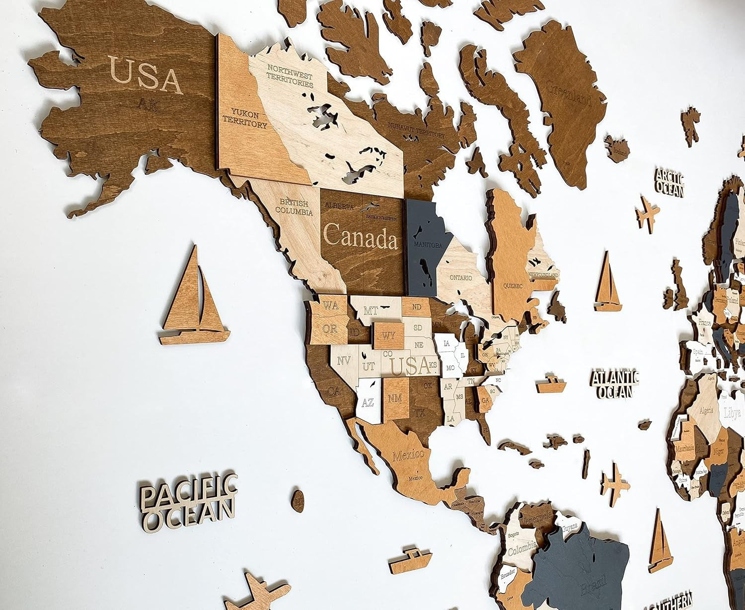 XL 3D Wooden World Map Wall Art Coffee Travel Decor 213x113cm