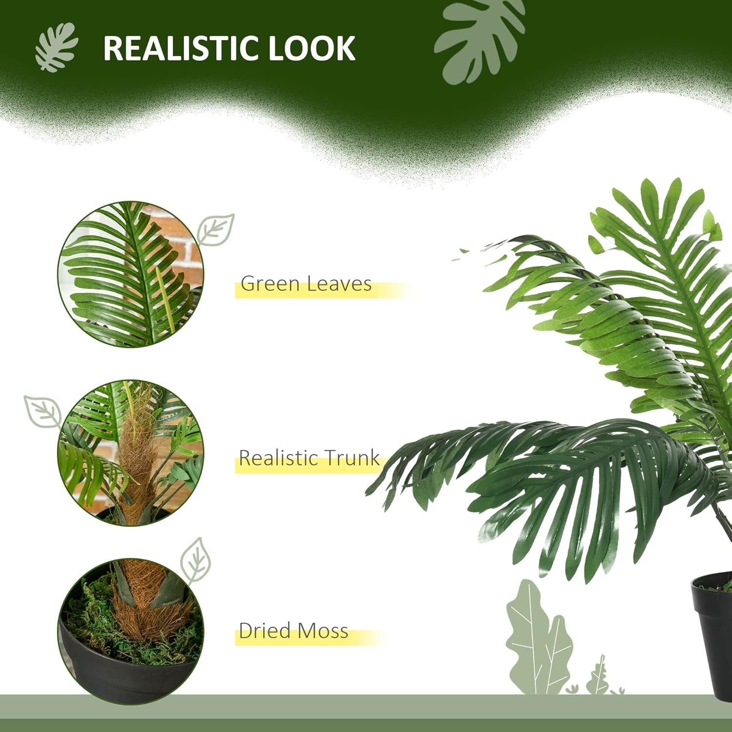 Set of 2 Artificial Palm Trees 60cm Faux Green Plants Potted Home Garden Decor