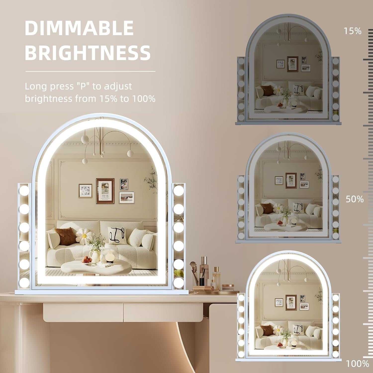 LED Makeup Vanity Mirror with 12 Dimmable Lights, Touch Control, 3 Modes