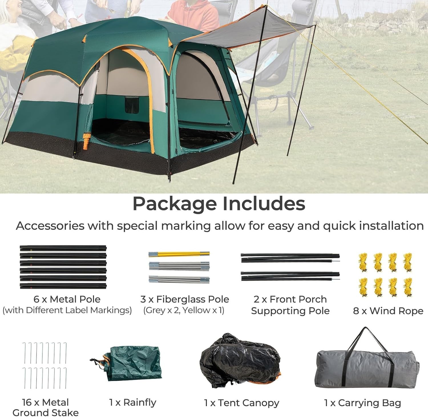 4-6 Person Family Camping Tent Waterproof 2-Room Rainfly Mesh