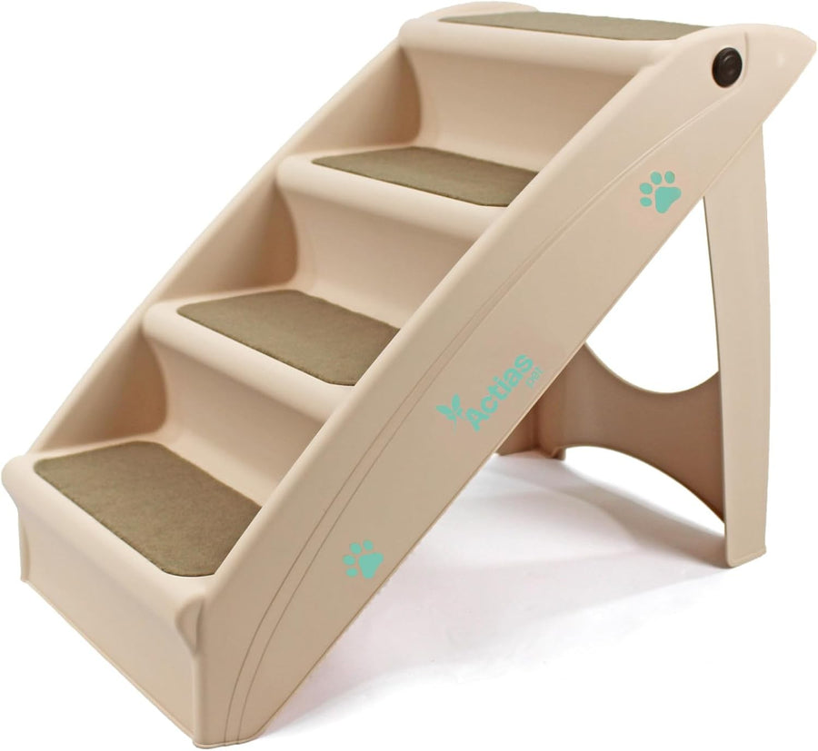 Beige 4 Step Dog Stairs Non Slip Pet Steps for Bed Sofa Car Access