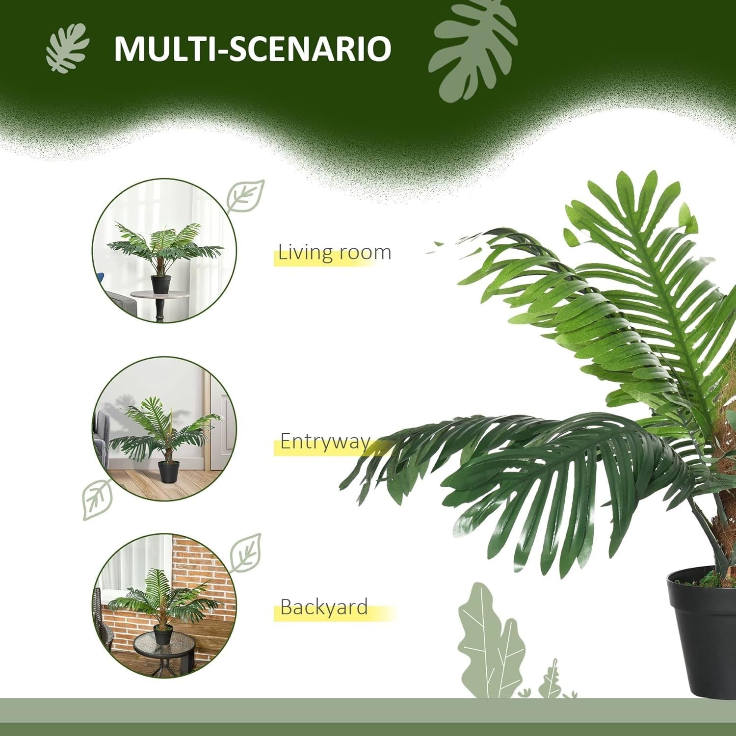 Set of 2 Artificial Palm Trees 60cm Faux Green Plants Potted Home Garden Decor