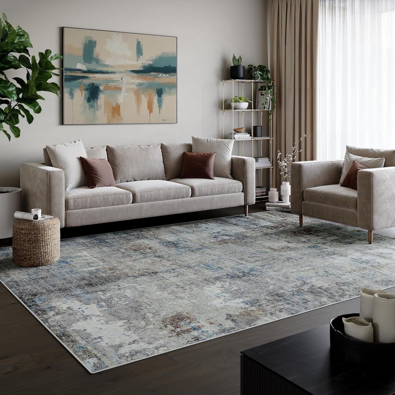Large Washable Rug 275x366cm Modern Non-Slip Short Pile Soft Area Carpet