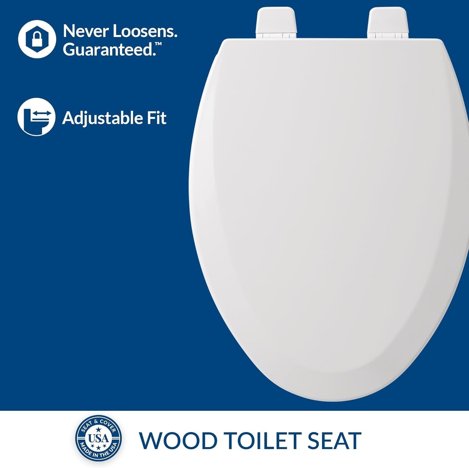 Elongated White Molded Wood Toilet Seat Closed Front High-Gloss
