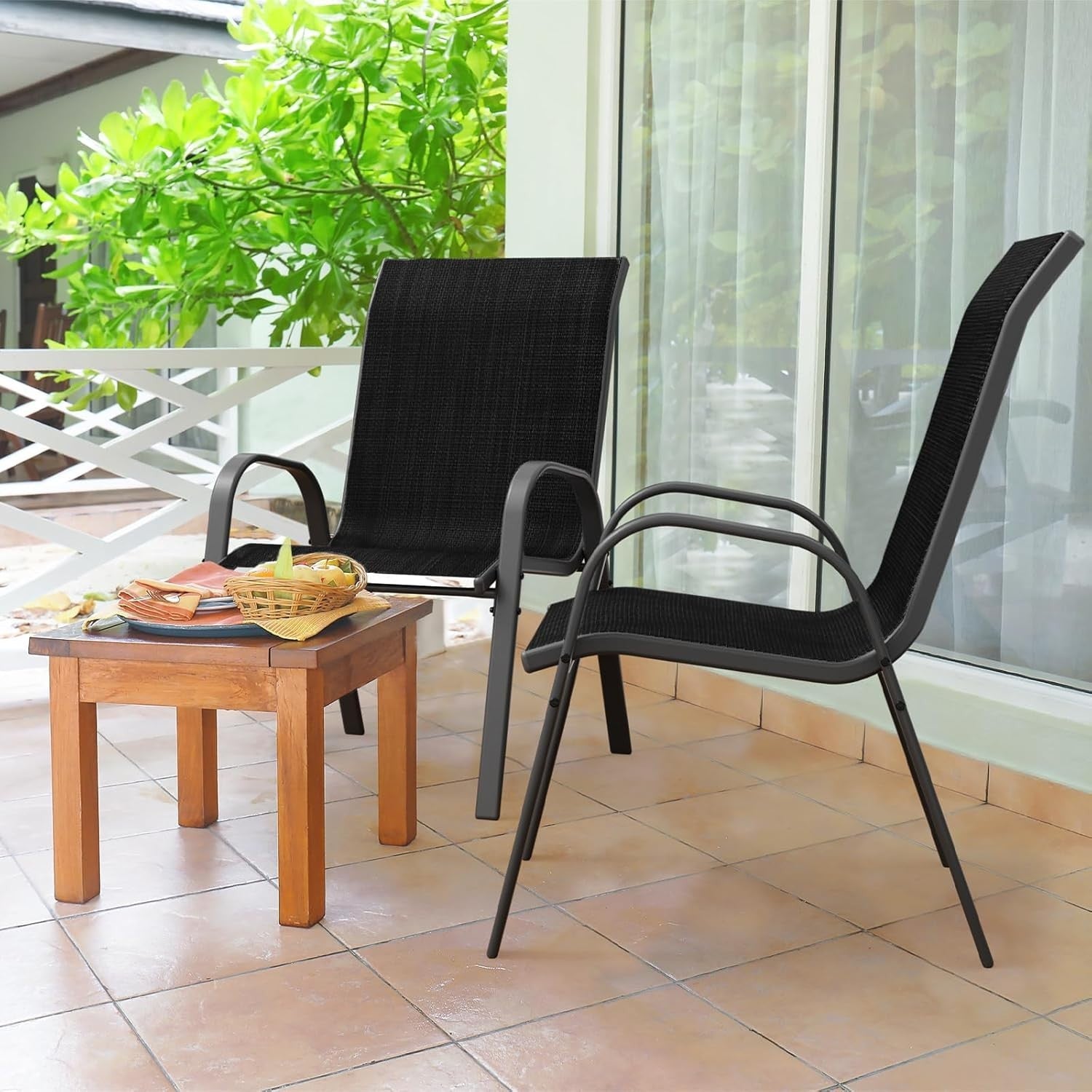 Stackable Outdoor Garden Chairs Set of 4 | Weatherproof Patio Dining Seats