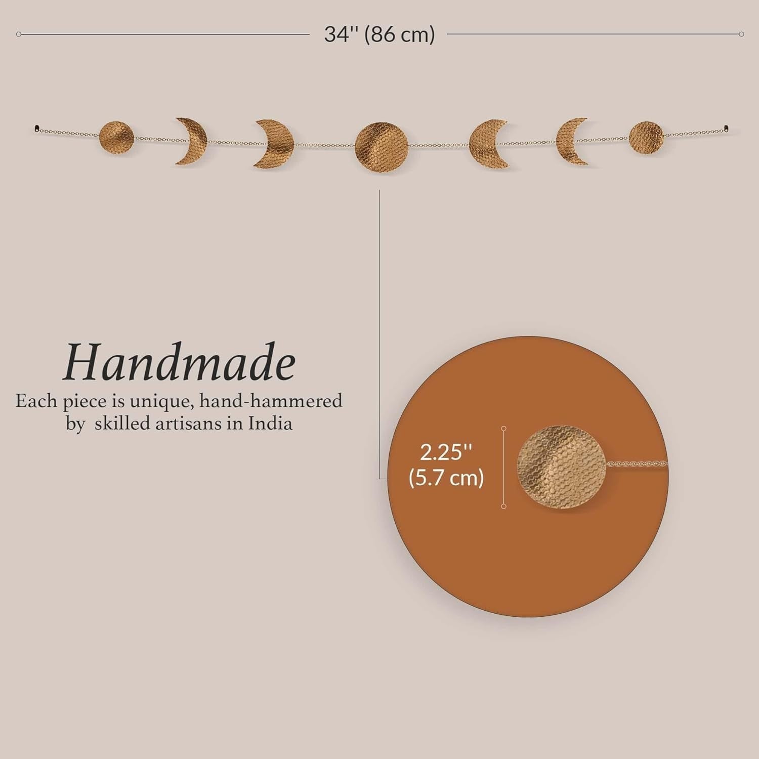Handmade Gold Moon Phase Wall Decor 34" Boho Celestial Art