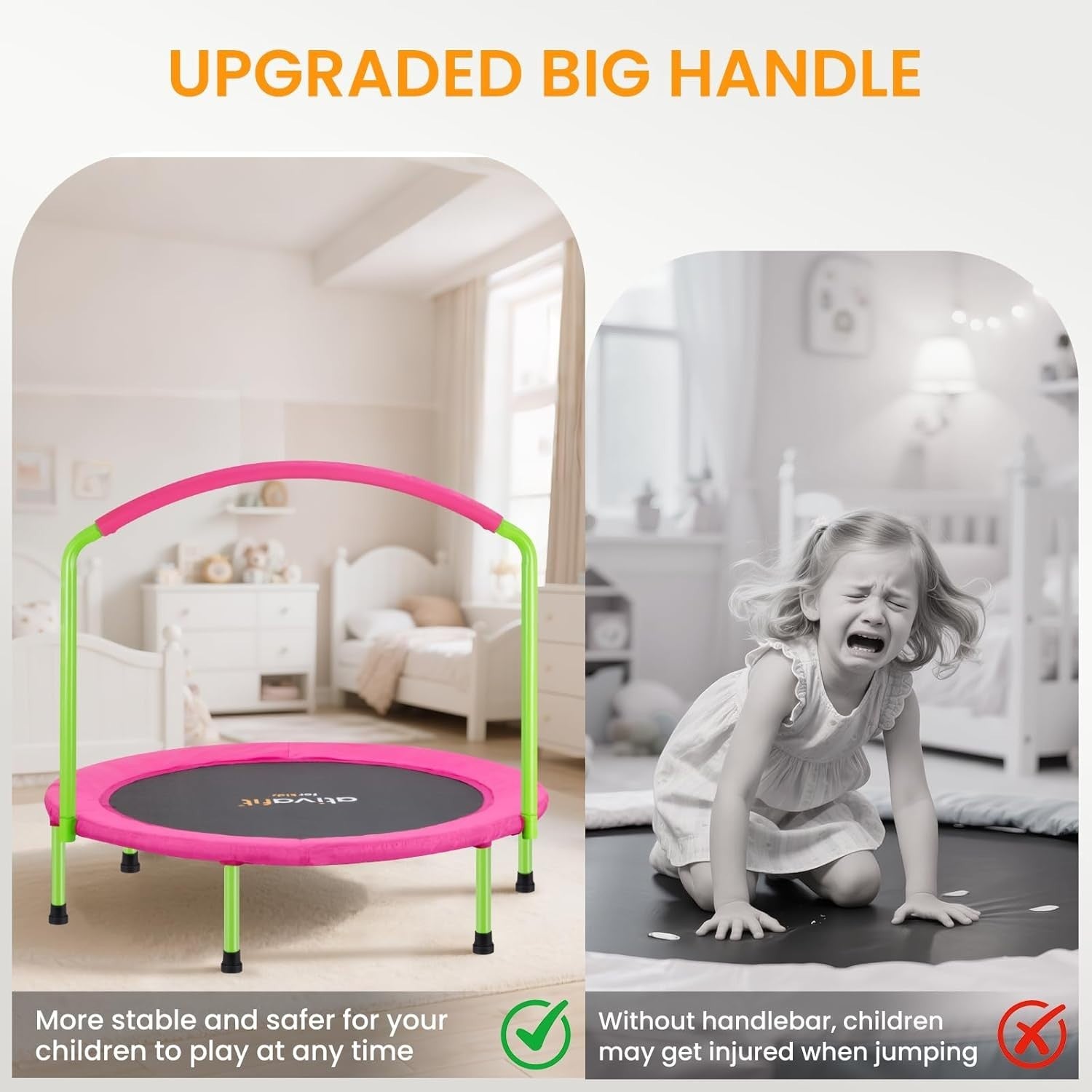 36” Pink Toddler Rebounder Trampoline Foldable Quiet Indoor Outdoor