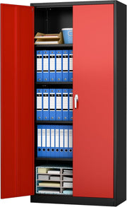 Tall Metal Storage Cabinet 180cm Lockable Cupboard with Adjustable Shelves