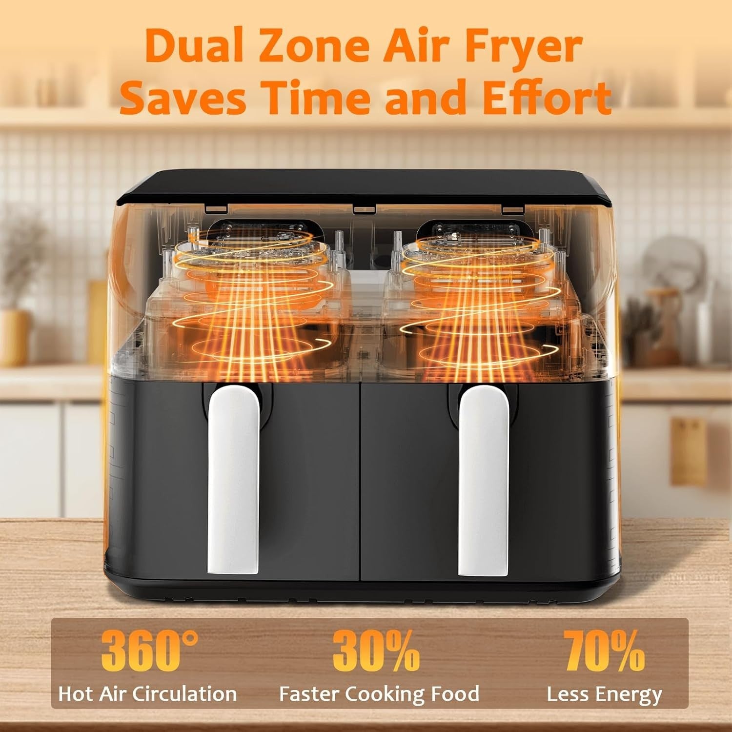 9L Dual Air Fryer 2x4.5L Sync Finish 8 Presets Touch 720° Air Oil Free
