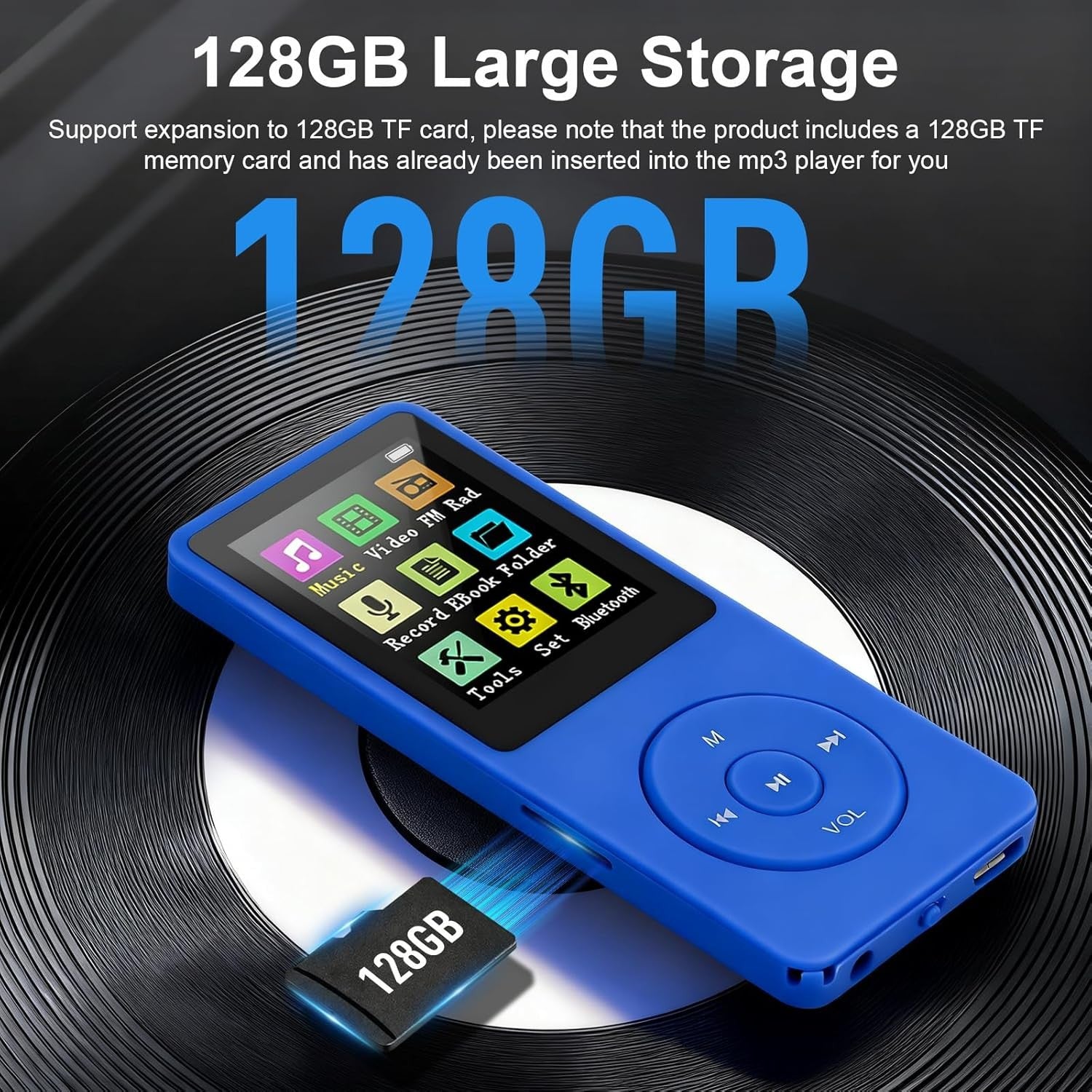 128GB MP3 Player Bluetooth 5.0 FM Radio Speaker E-Book