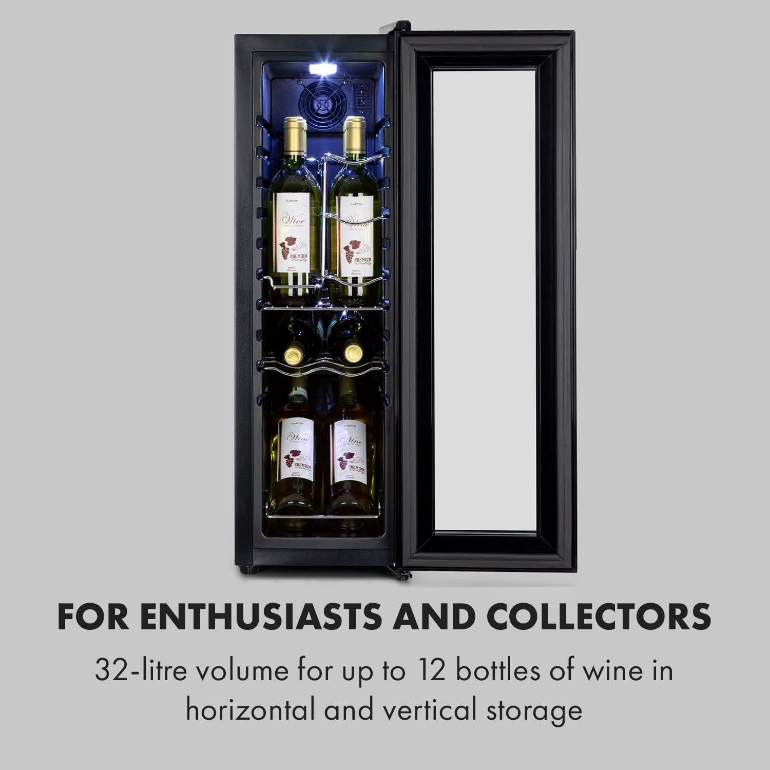 Wine Cooler Fridge 12 Bottle Glass Door Single Zone Freestanding Black