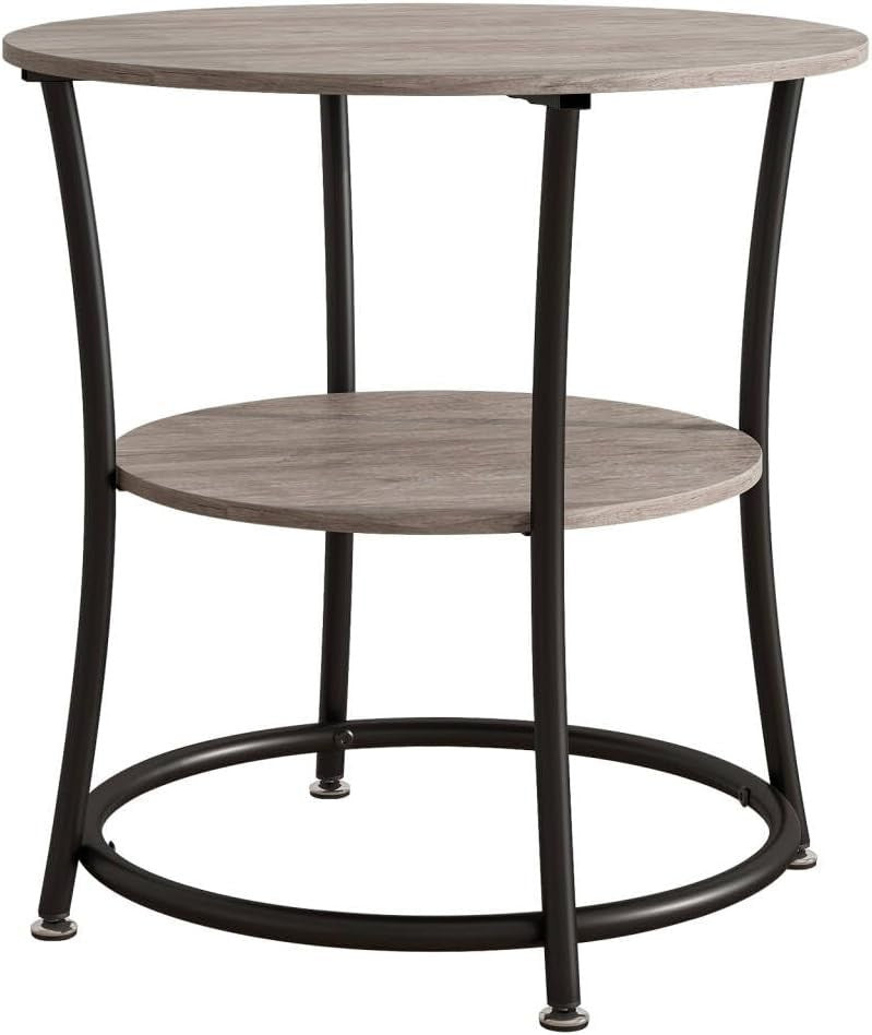Round 2-Tier Side Table with Storage Shelves, Sturdy Metal Frame, Grey