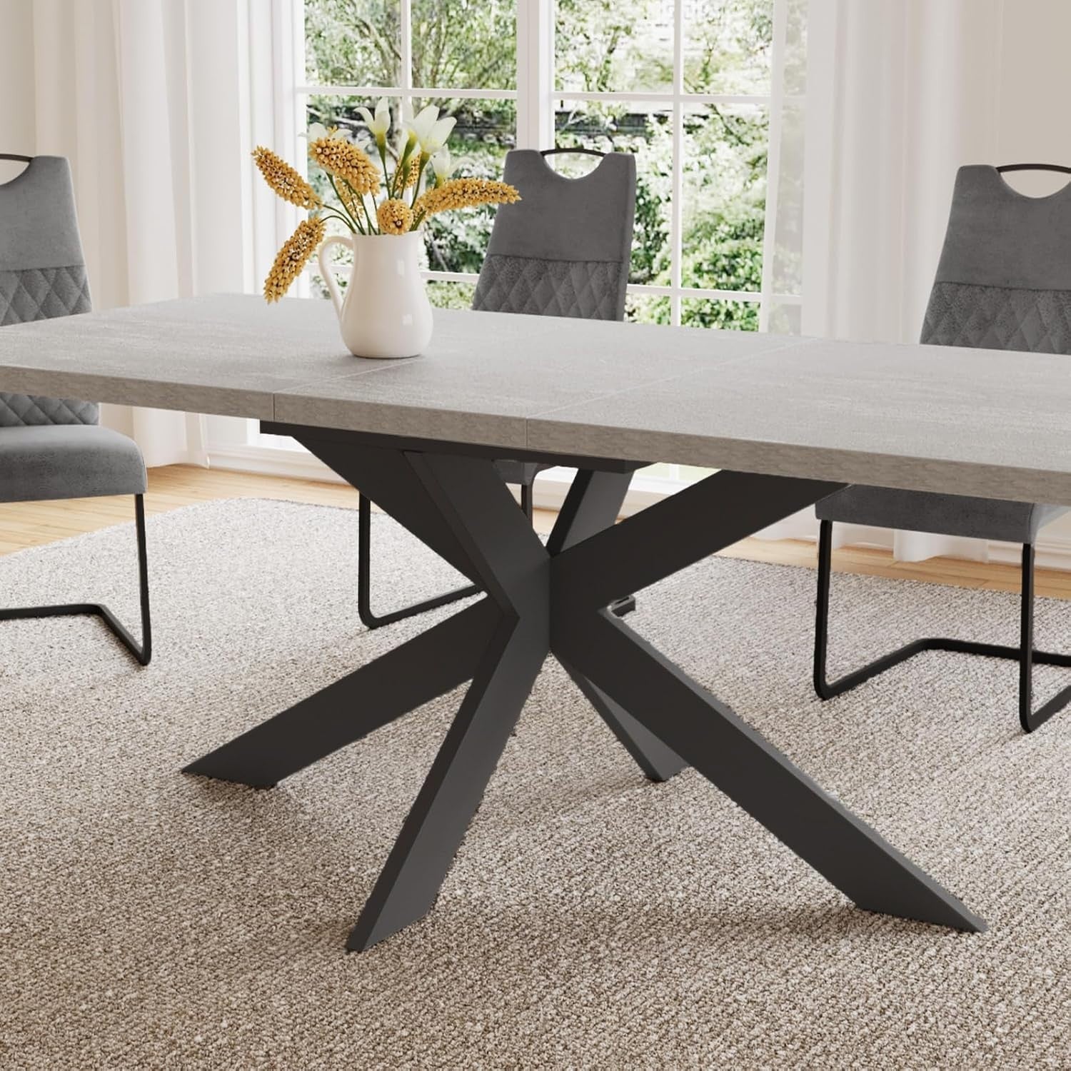 Extendable Dining Table Set 4-6 Seats Grey Chairs MDF Kitchen Living Room