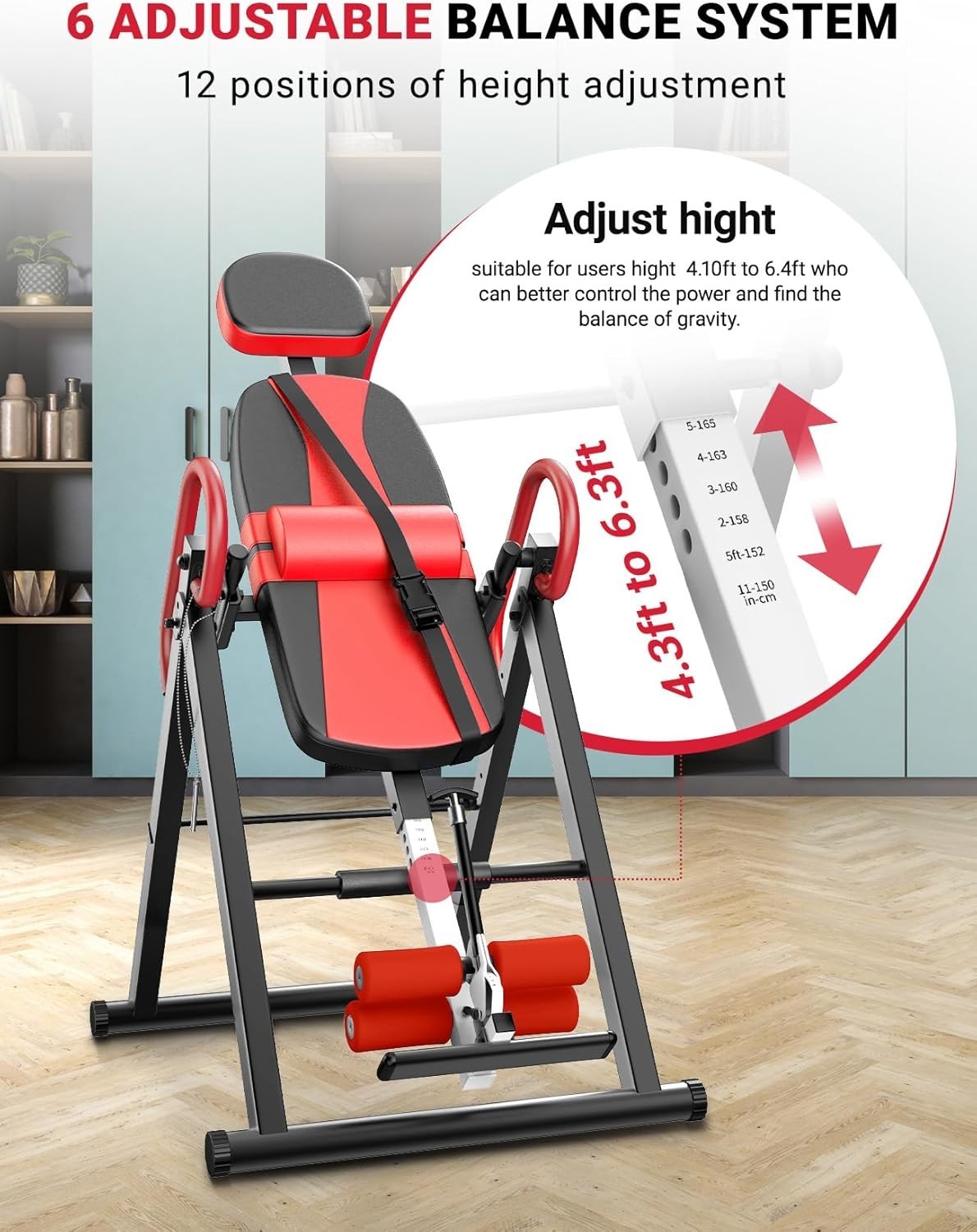 Red Gravity Inversion Table Heavy Duty Back Stretcher for Pain Relief