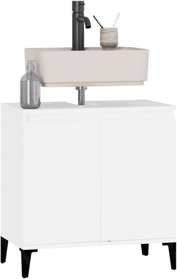 White Bathroom Sink Cabinet | Compact Under Sink Storage 58x33x60cm