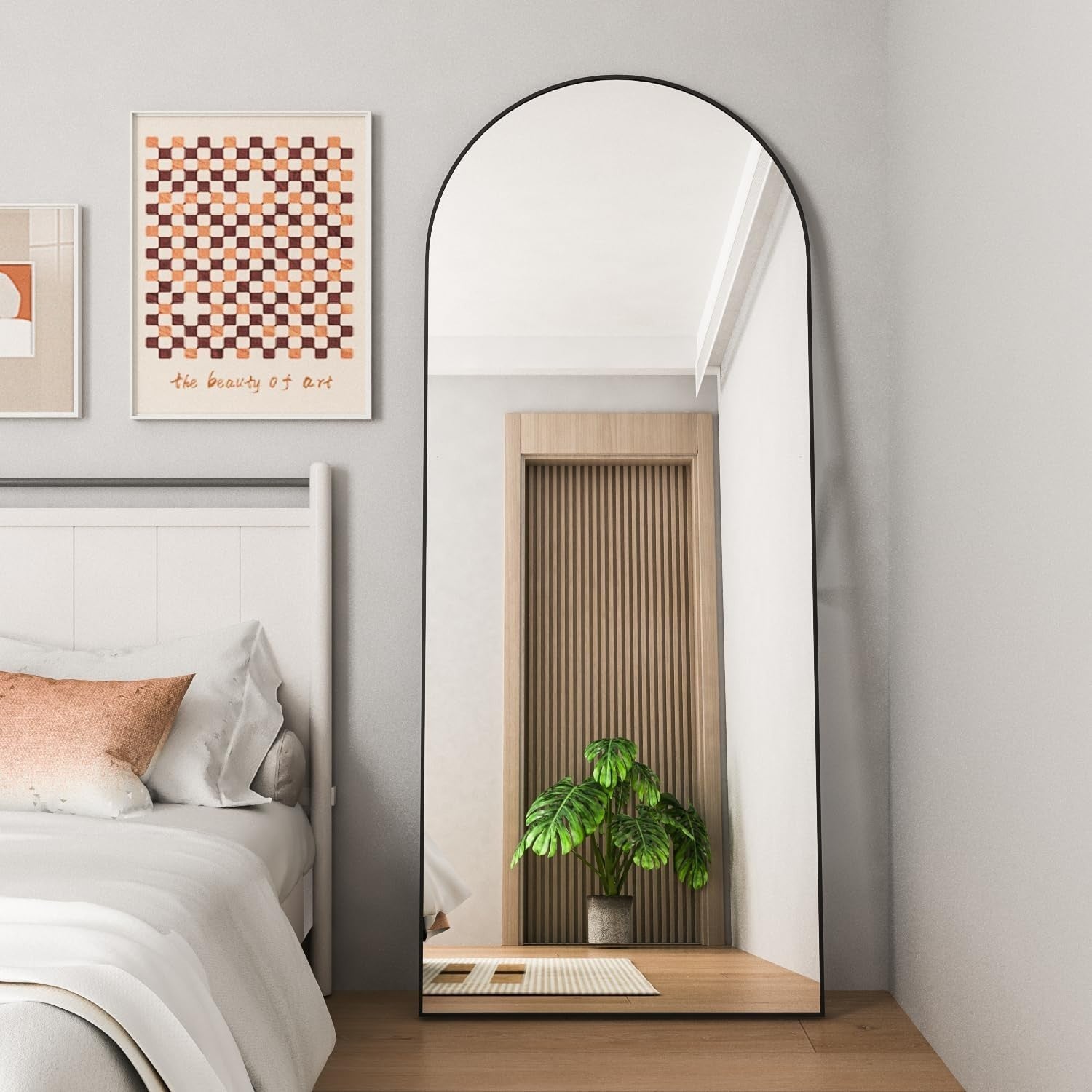 Arch Full Length Mirror 165x60cm Large Standing Wall Leaning Black Frame