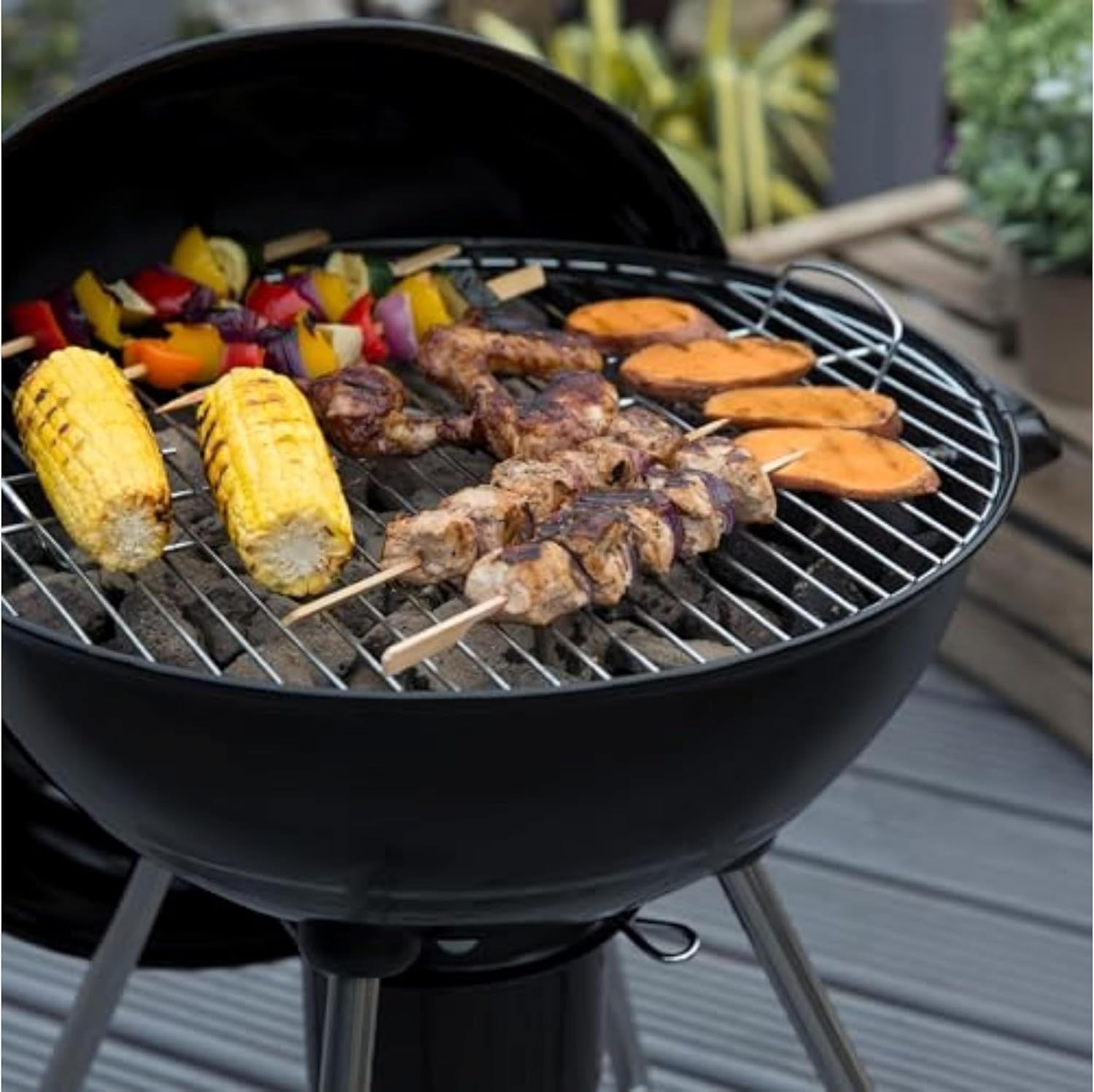 Portable Charcoal Kettle BBQ Grill 47.5cm with Thermometer & Stand