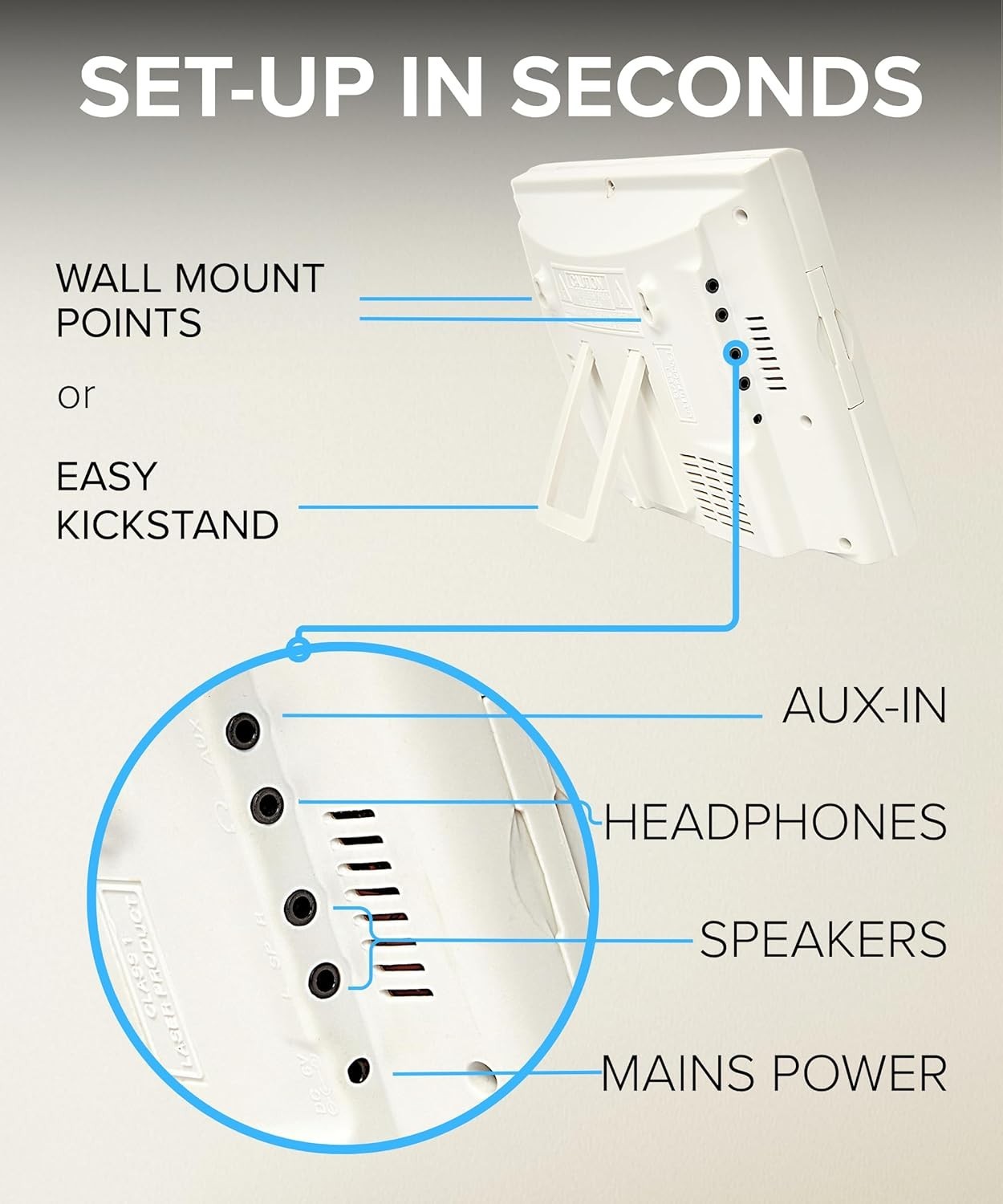 Wall Mount CD Player Stereo System USB MP3 FM Radio Alarm Remote Control White
