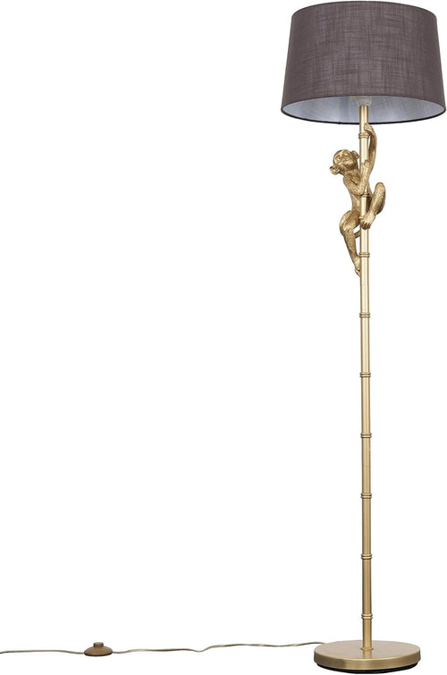 Gold Monkey Floor Lamp Grey Shade Luxury Statement Standing Light E27