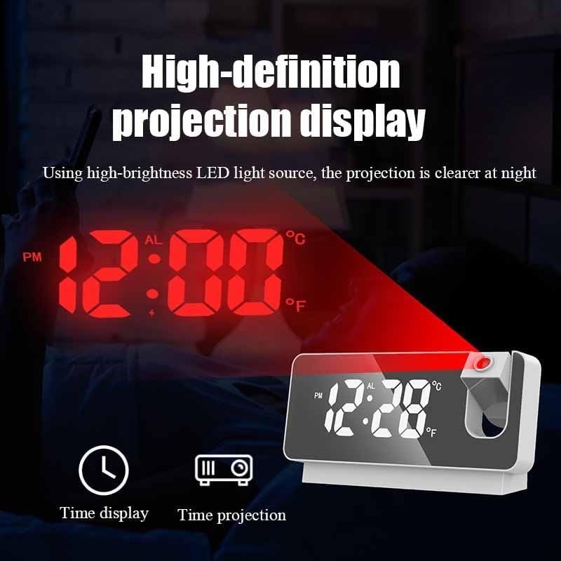 Projection Alarm Clock Radio Digital Mirror LED USB Dual Alarm Bedroom