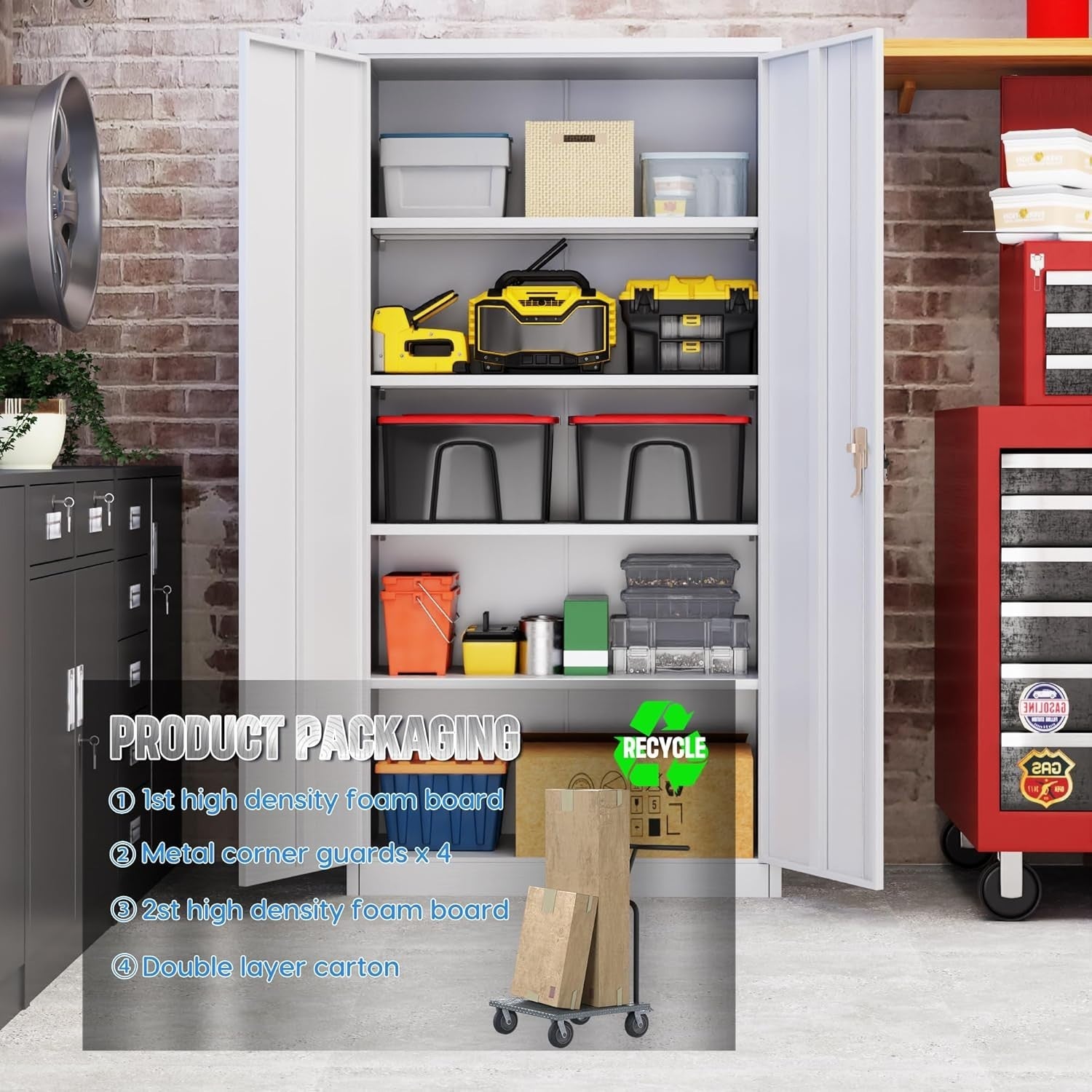 Tall Metal Storage Cabinet 180x60x40cm with Lock & Shelves for Garage Office