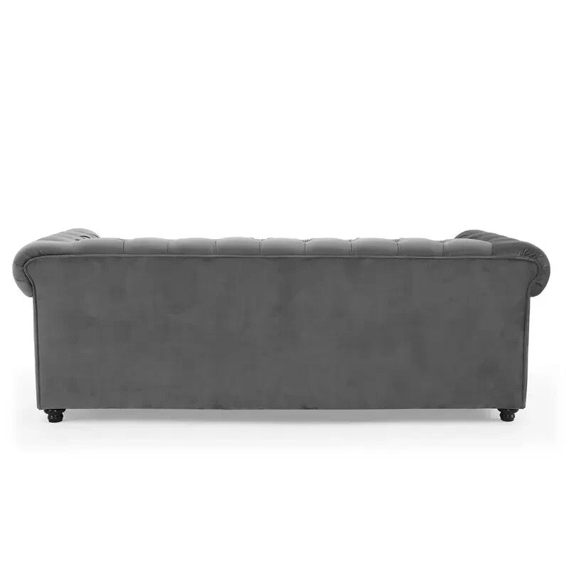Velvet Chesterfield Pull Out Sofa Bed 2 Seater With Mattress Grey