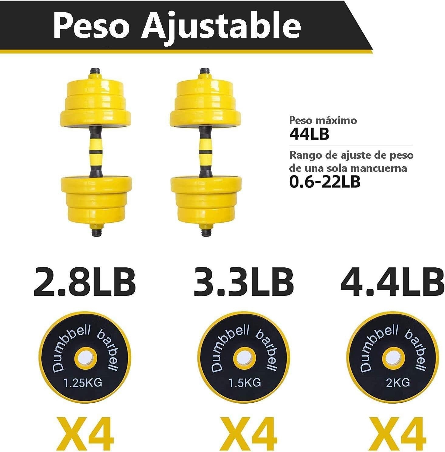 44LB Adjustable Dumbbell Barbell Set 2-in-1 Non-Slip Home Gym Weights