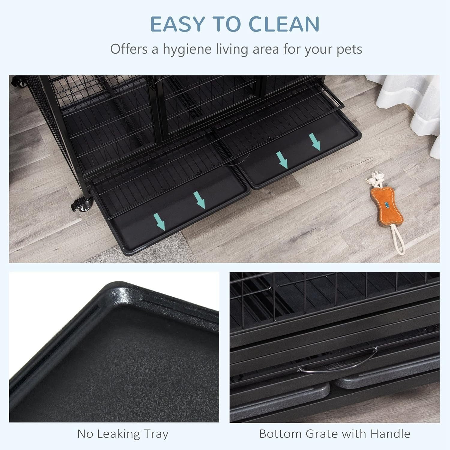 Heavy Duty Metal Dog Crate 43" Large Kennel Cage with Wheels & Tray Black