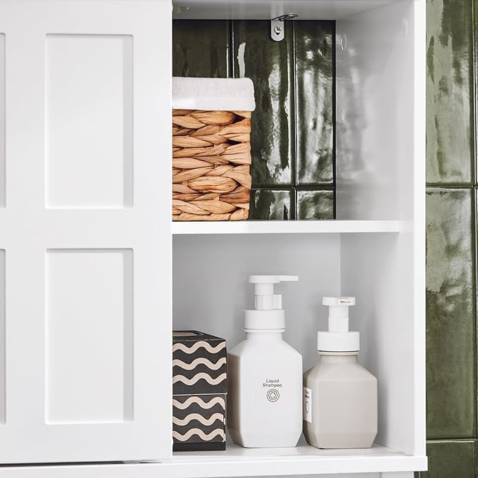 White Under Sink Bathroom Cabinet 60cm Vanity Unit with Sliding Doors Storage