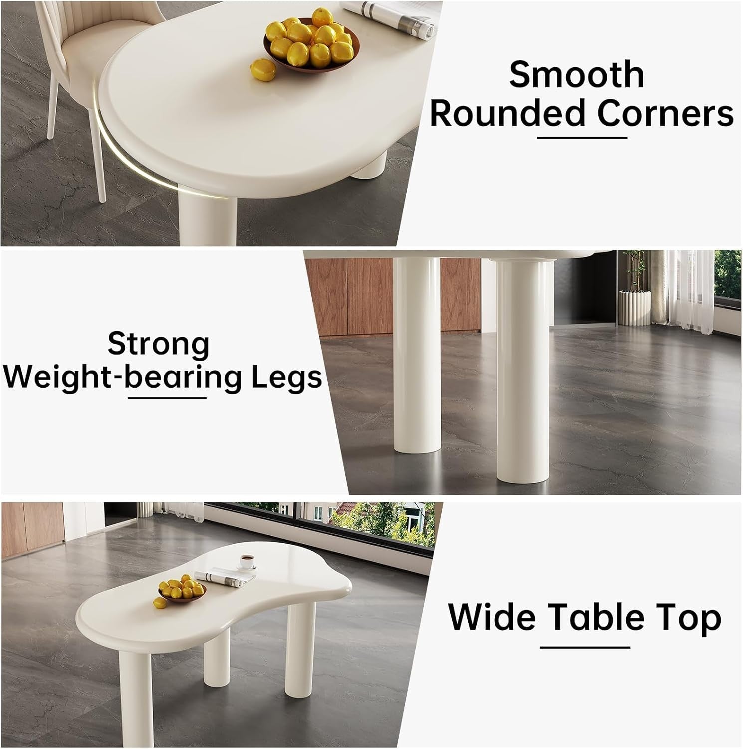 Modern White Irregular Dining Table 158CM 3-Leg Acrylic Top for 4-6