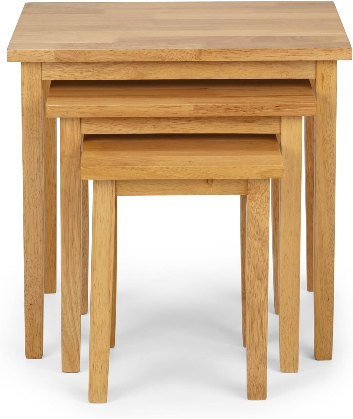 Light Oak Nest of 3 Tables Solid Wood Side End Coffee Table Set Space Saving